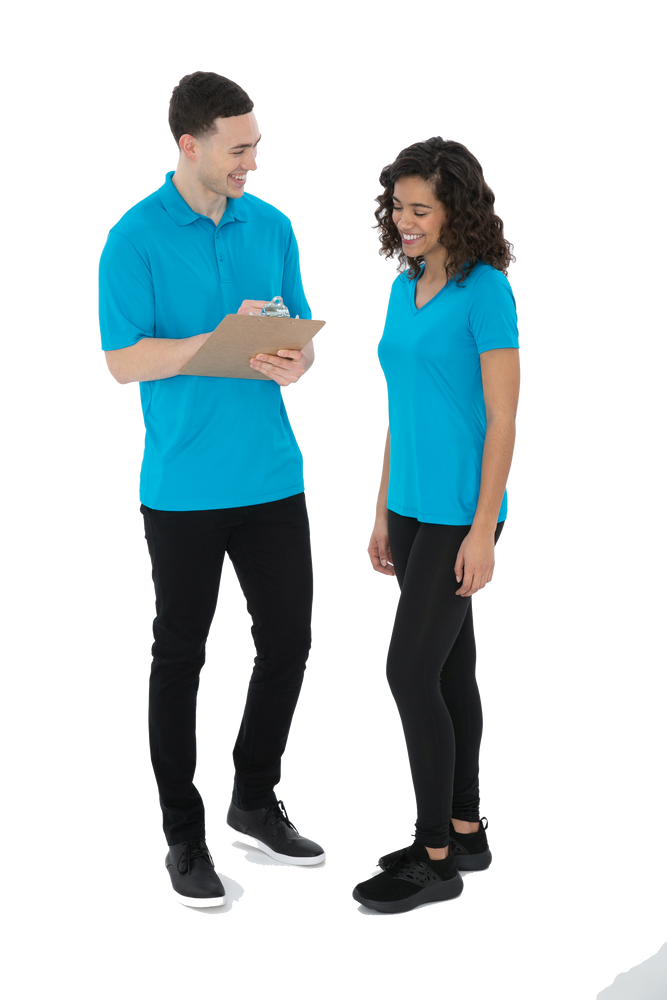 Atomic Blue Performance Custom Polo Shirt Promotional Hermes Printing at Montreal