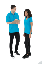 Atomic Blue Performance Custom Polo Shirt Promotional Hermes Printing at Montreal