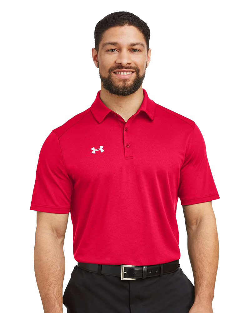 Red color Golf Custom Polo Shirt with logo embroidery at Montreal Hermes Printing